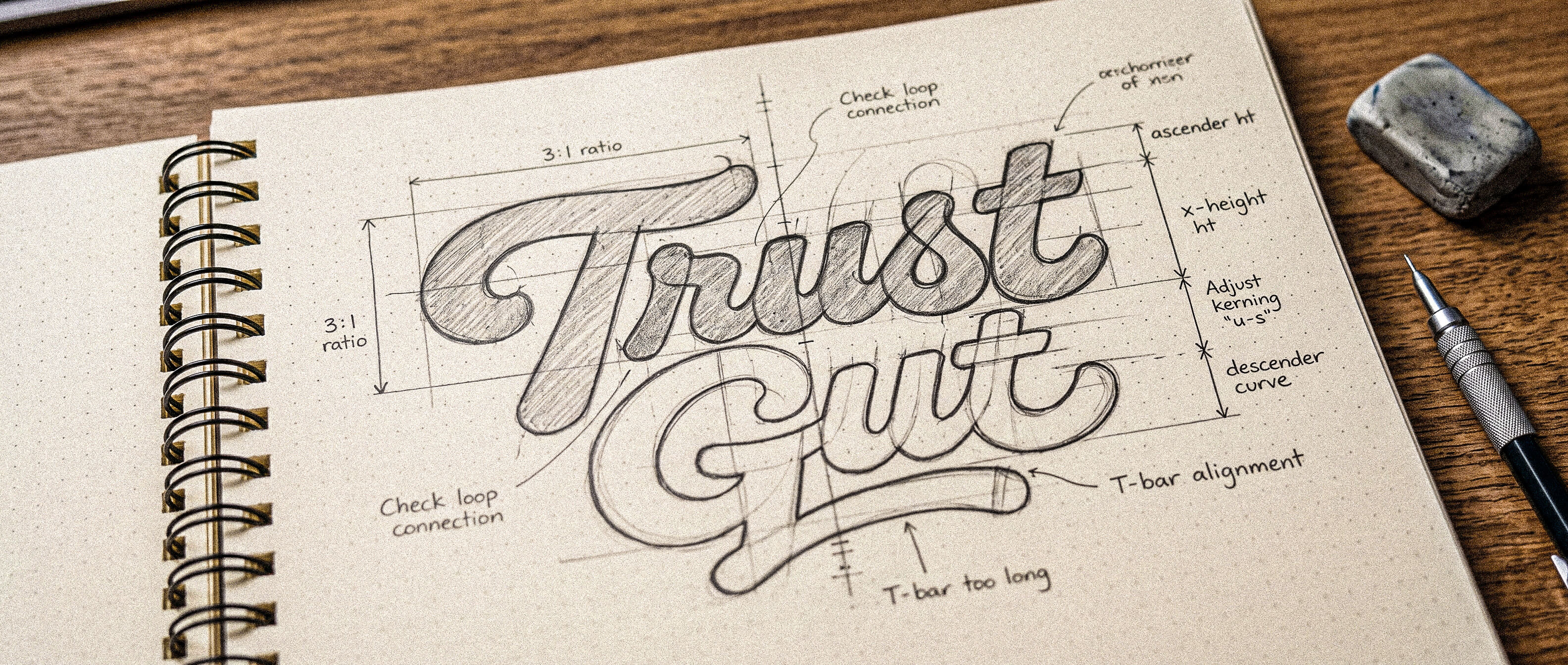 Trust Gut logo, black script